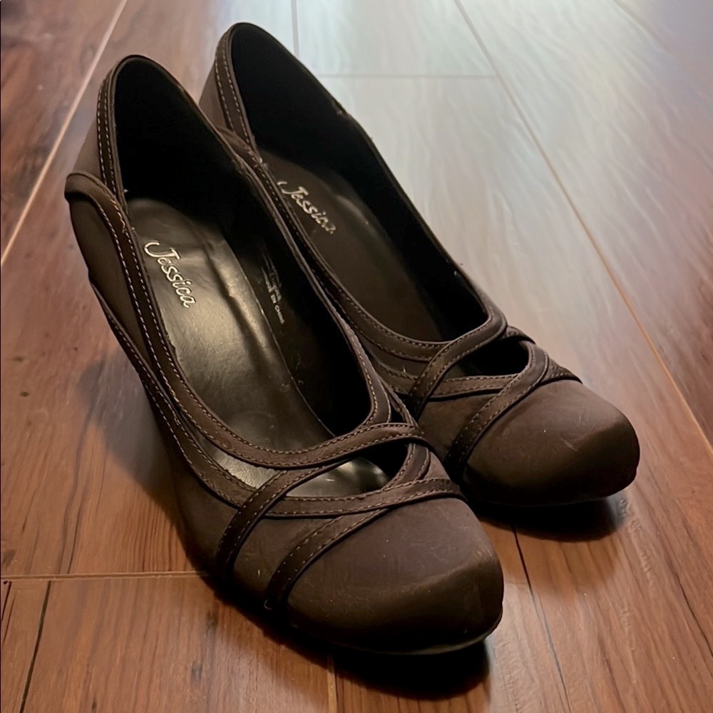 Jessica Satin Brown Women's High Heel Shoes